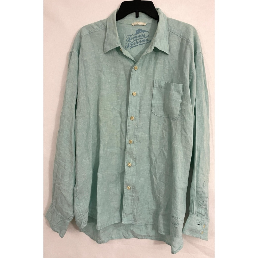 Tommy Bahama Paradise Breezer Linen Shirt XL Long Sleeve Light Neptune Green
